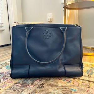 Tory Burch Navy Ella Leather and Canvas Tote